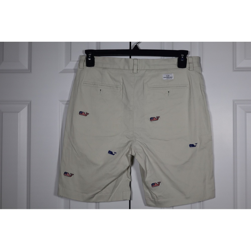 Vineyard Vines Mens Breaker Shorts Khaki Tan American Flag Whale Embroidered 31 - Picture 4 of 9